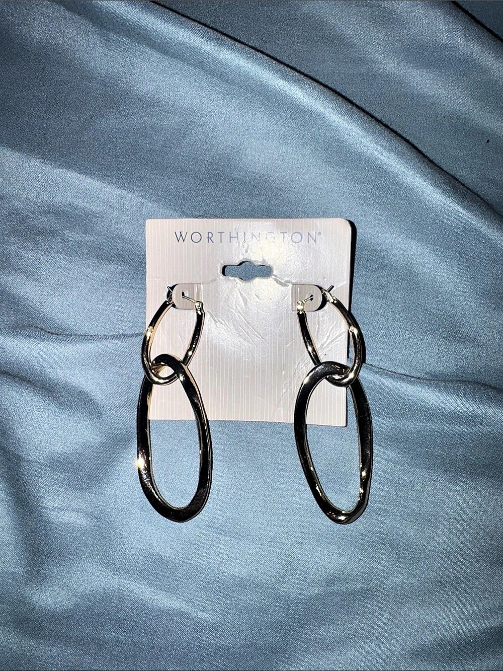 Worthington Chain Link Drop Earrings in Black NWT 2 way hoops